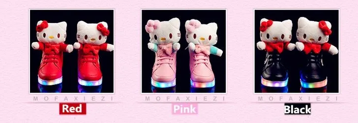 Новинка рисунок «Hello Kitty» обувь для детей со светодиодной подсветкой обувь для девочек прекрасный зарядка через USB освещенные дети Сапоги и ботинки для девочек детей Обувь LED Chaussure Enfant G3