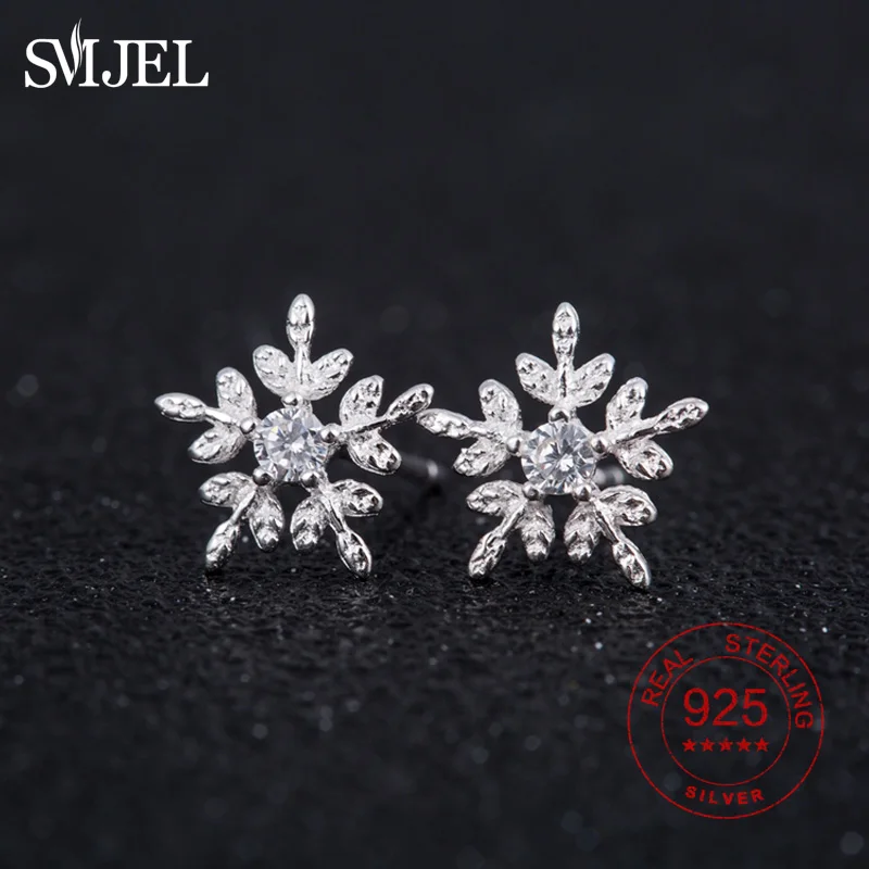 SMJE 100% Серебро 925 пробы Cz снежинка серьги для женщин зимние украшения в подарок на