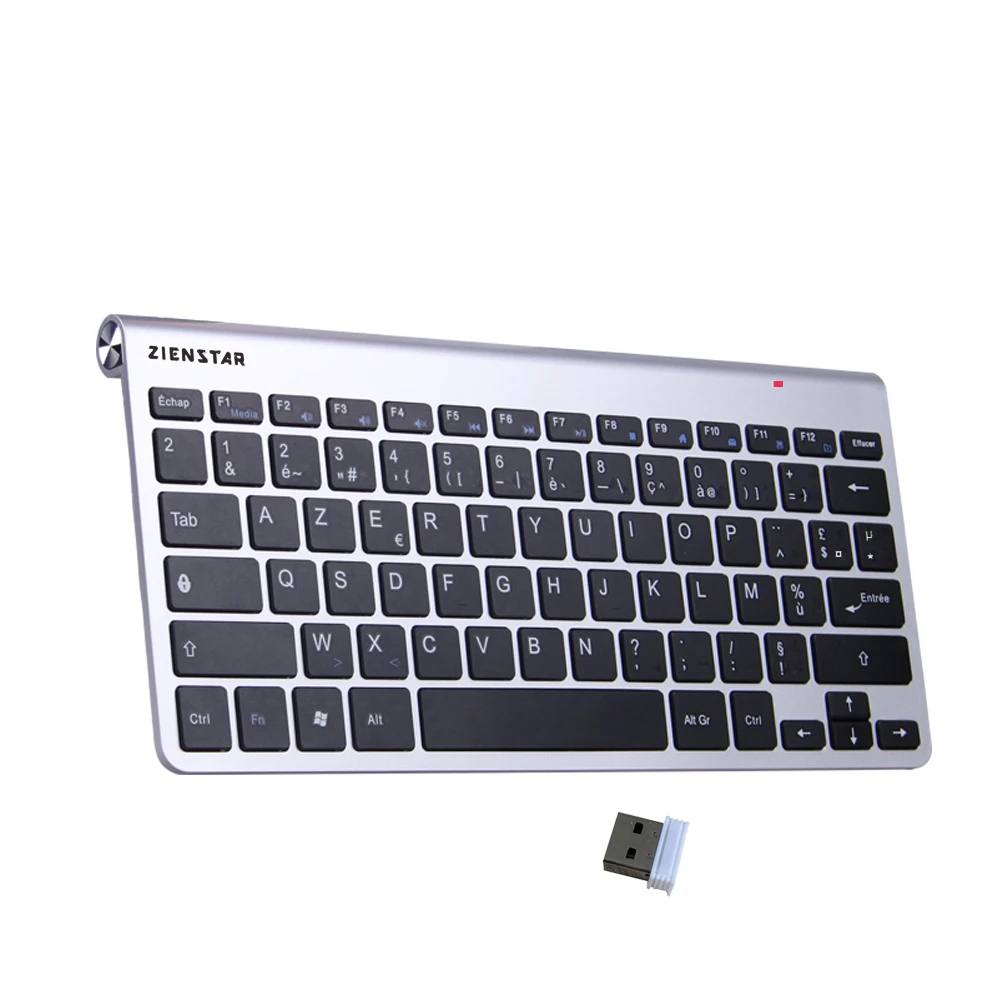 Zienstar AZERTY Французская языковая тонкая 2.4G беспроводная клавиатура для MACBOOK LAPTOP TV BOX Компьютера ПК и Смарт с USB-приемником.