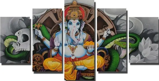 PG5645 5 панелей Ganesha настенный художественный плакат индуистские боги Холст Живопись Печать на холсте для гостиной украшения дома подарок без рамы - Цвет: PG5645
