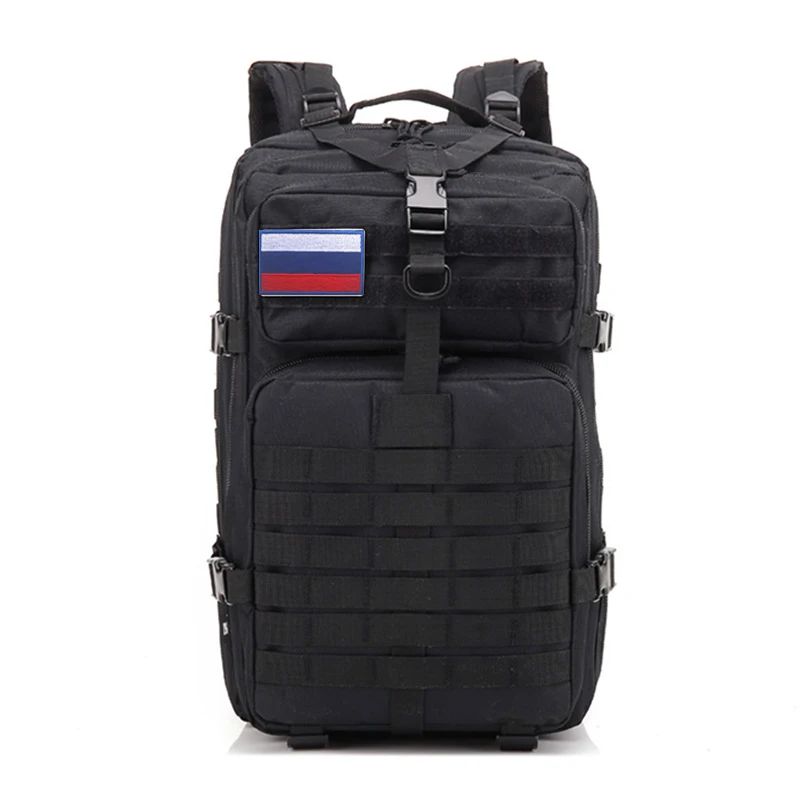 Black-RU Уличные спортивные рюкзаки военный тактический рюкзак флаг патч армейский рюкзак Кемпинг большой рюкзак 3P Водонепроницаемая сумка в стиле милитари - Цвет: Black-RU