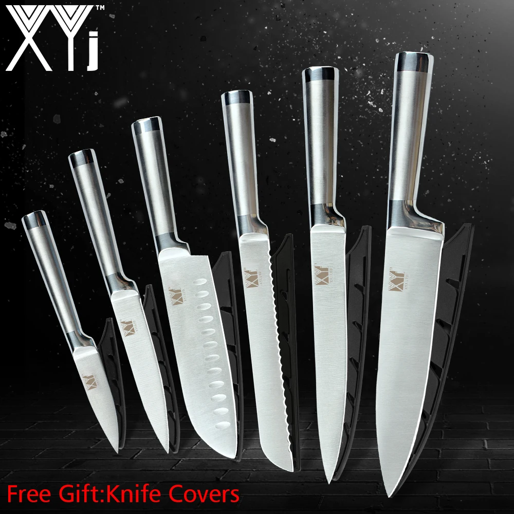 XYj 6 шт. набор кухонных ножей для очистки овощей утилита Santoku нож шеф-повара для нарезки хлеба бесшовная Сварка полностью ножи из нержавеющей стали