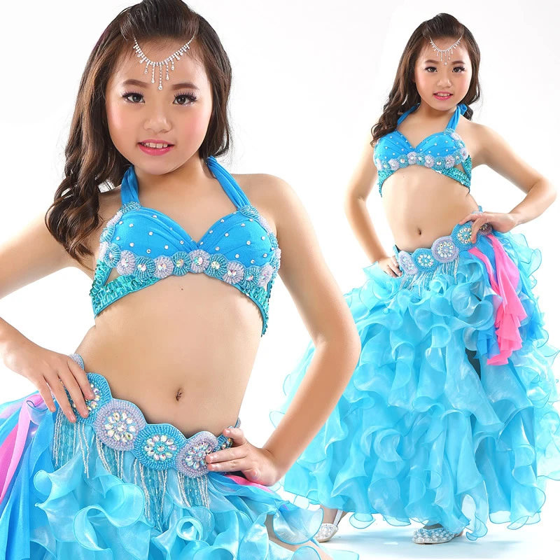 Top Grade Children Belly Dancing Clothes 3-piece Oriental Outfit Bra Belt Skirt Girls Dance Costume Set Professional | Тематическая