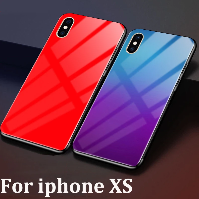 Чехол для iphone XS градиентный Синий чехол из закаленного стекла защитный X черный