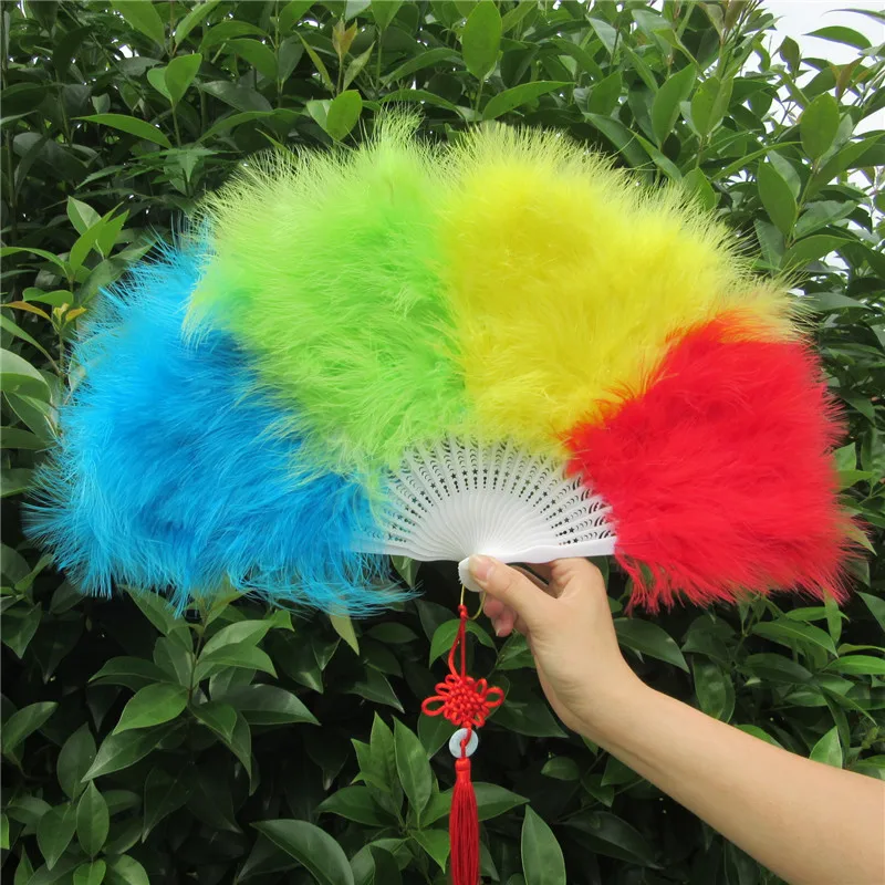

High Quality blue Feather Fan For Dance Props Hand Goose Feather Folding Fans 50*30cm Wedding Dance performance DIY decoration