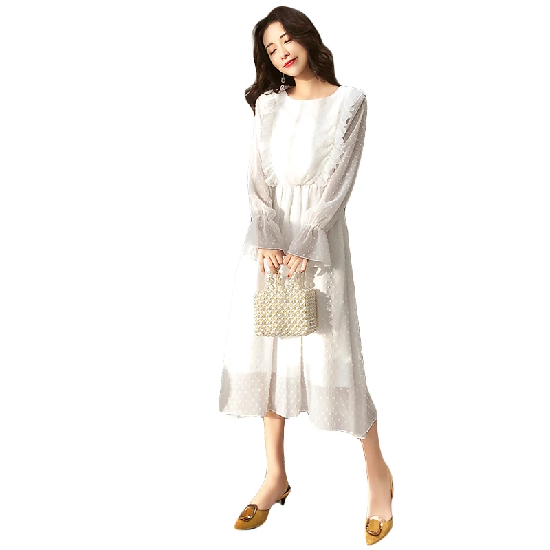 Женское шифоновое платье в горошек с оборками брюки клеш эластичным поясом