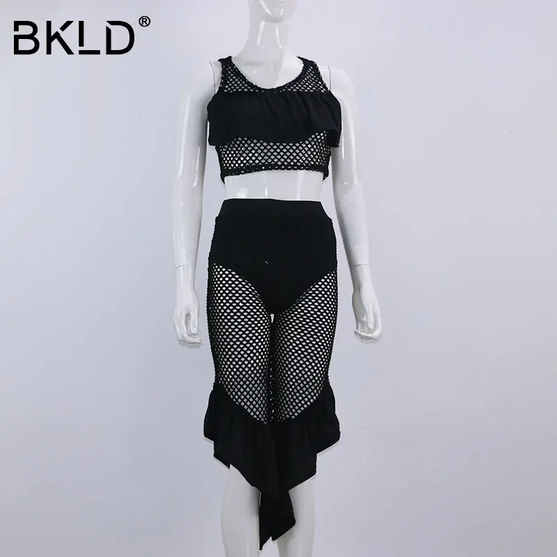 BKLD пикантный ажурный комплект из двух предметов с оборками летний черный