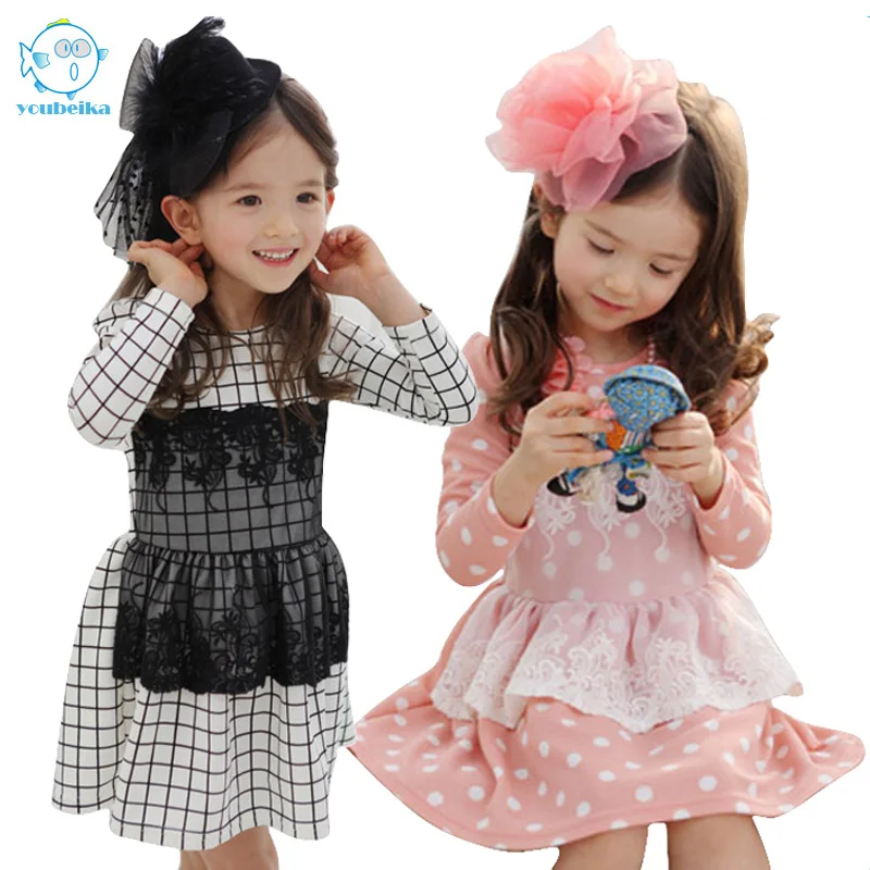 Children Dress Girls New 2016 Baby Dresses Kids Cotton Clothes Dot With Lace Korean Style For | Детская одежда и обувь
