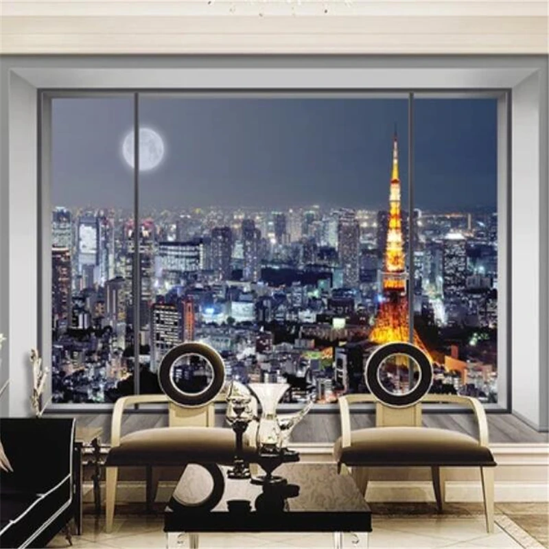 beibehang Custom wallpaper 3d mural dreamy high-rise building beautiful view window TV background wall papers home decor murals |