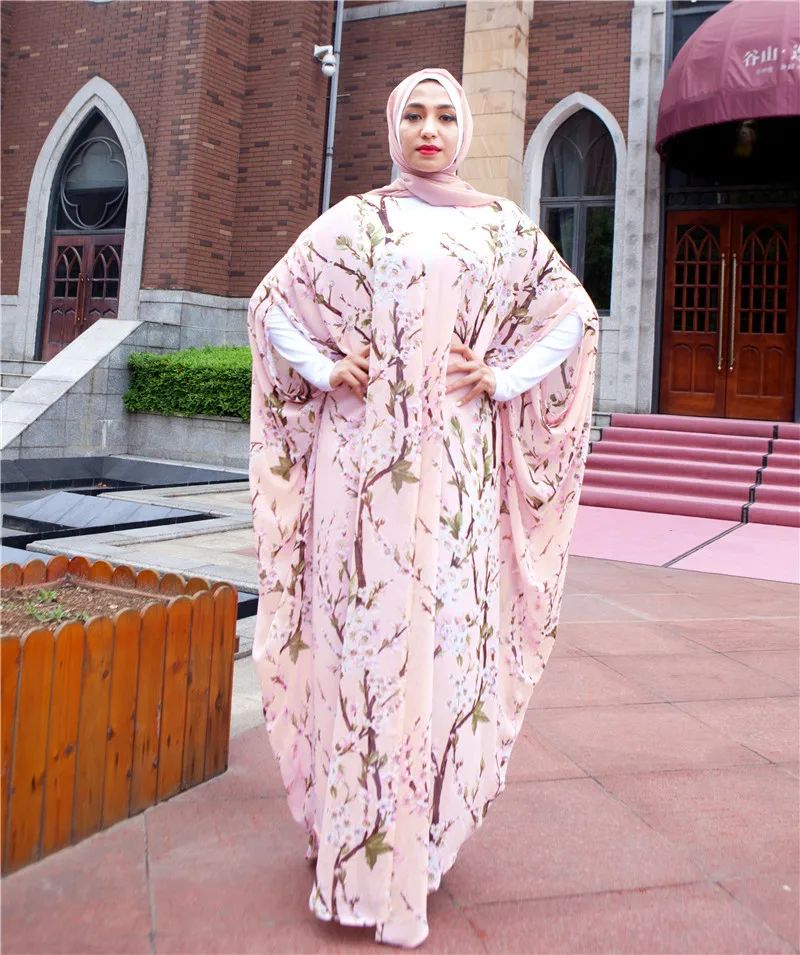 Женское свободное мусульманское платье jubah abaya с цветочным принтом и рукавом