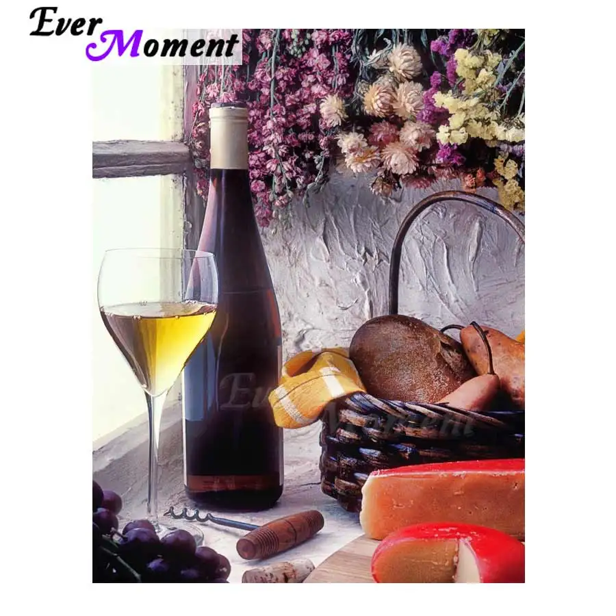 Ever Moment Алмазная картина домашний декор винная с фиолетовым цветком стразы