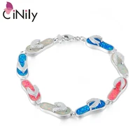 cinily created white blue pink fire opal silver plated wholesale filp flops for women jewelry chain bracelet 7 38 os393