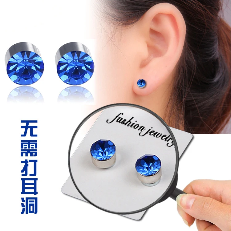 JeeMango stainless steel 10 Color Cubic Zirconia Without Pierced Ears Earrings Health Magnet Clip Earrings For Women Men C00006