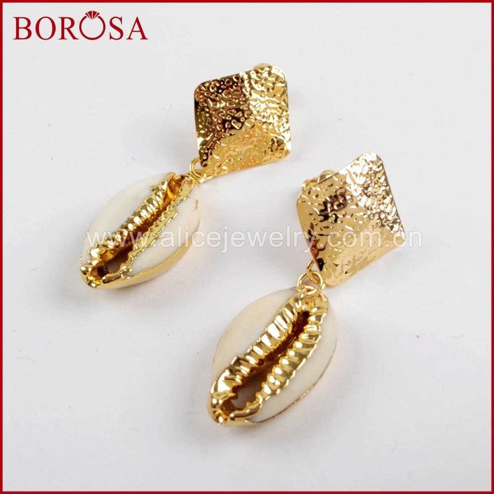 

Женские серьги-подвески BOROSA, 5 пар, натуральный Каури, круглые серьги золотого цвета с отделкой из натурального белого ракушка, G1592