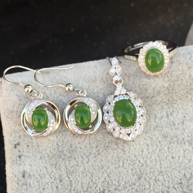 MeiBaPJ Classic Natural Nephrite Jade Gemstone Jewelry Set 925 Sterling Silver 3 Siut Fine for Women | Украшения и аксессуары