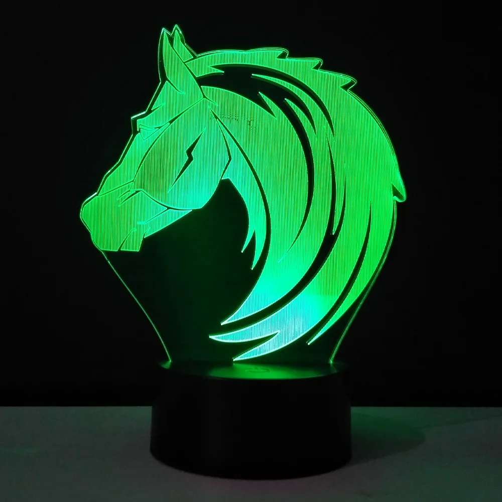 Светодиодный ночник с головой лошади 3D настольная лампа RGB цветные Veilleuse для