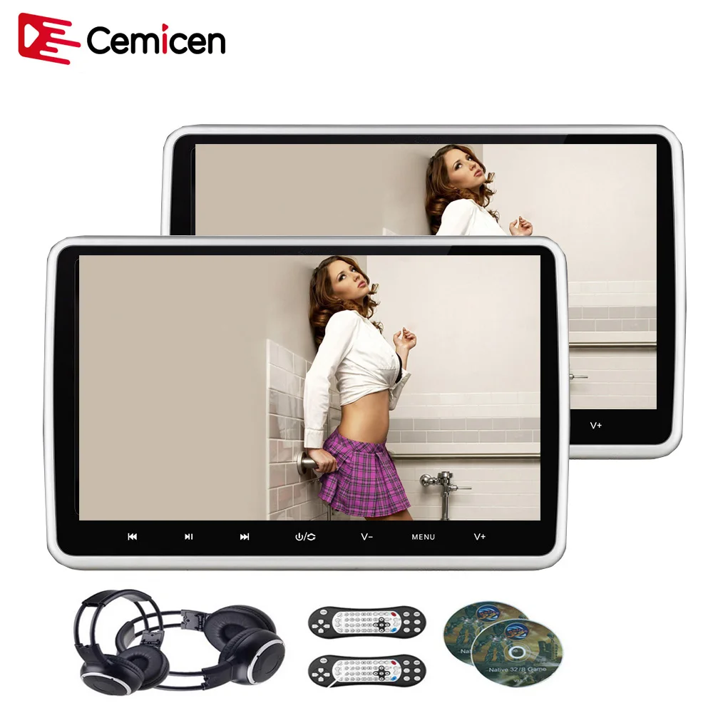 Cemicen 2 шт. 10,1 дюймов Автомобильный подголовник монитор DVD видео плеер USB/SD/HDMI/IR/FM TFT ЖК-экран сенсорная кнопка игра Дистанционное управление