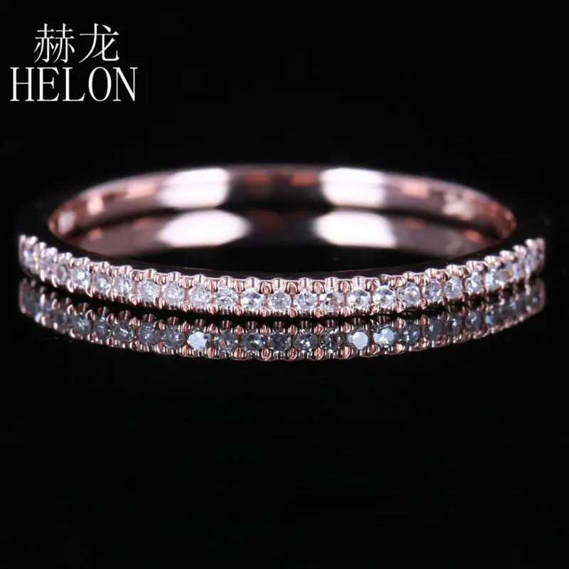 HELON Solid 14 K розовое золото Stackable Pave Brilliant 0.15ct натуральные бриллианты обручальное кольцо для помолвки кольцо ювелирные изделия