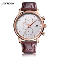 sinobi chronograph watches mens business fashion brown leather strap quartz watch male wrist watch 2019 relogio masculino 9541