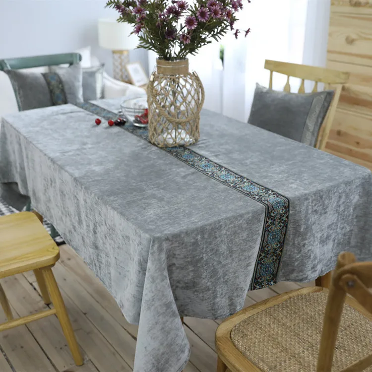 Фланелевая серая скатерть с вышивкой, Полиэстеровая скатерть Toalha De Mesa Nappe Rectangulaire Manteles Para Mesa, покрытая тканью