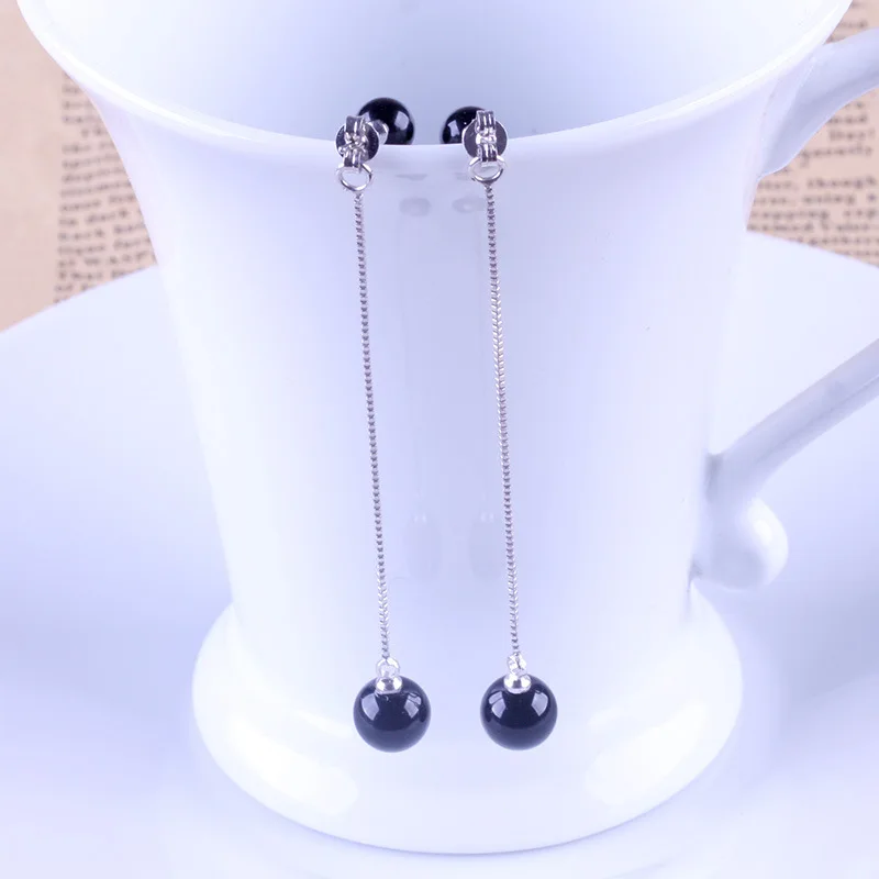 

MEYRROYU 925 Sterling Silver Black Red Bead Long Pendant Earrings Women's Fashion Jewelry Best Gift 2021 New