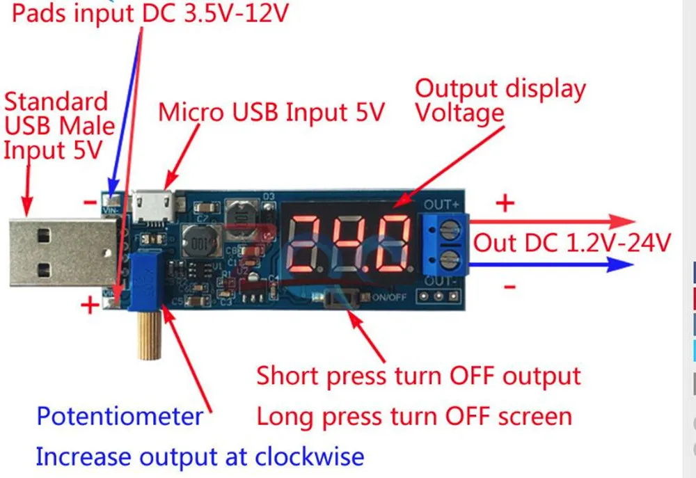 DC-DC 5V до 3,5 V/12 V USB Boost понижающий преобразователь Питание модуль светодиодный цифровой регулируемый шаг вверх/вниз модуль постоянного тока 1,2 V-24 V