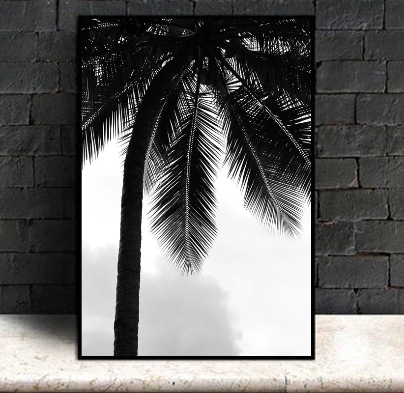 Nordic Tropical Palm Tree Canvas Painting Black White Beach Poster Print Landscape Wall Art Picture for Living Room Home Decor | Дом и сад