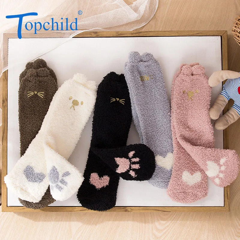 Topchild вышивка кошка Носки коралловый флис зимние толстые теплые носки женские