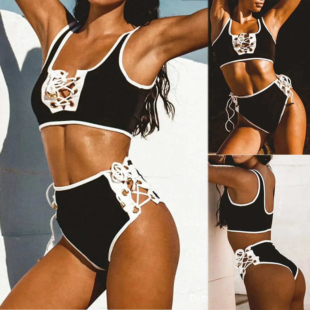 Women Patchwork Bikini lace Set Swimsuit Two Piece Bra Swimwear Beachwear costumi da bagno donna swimming suit for women | Спорт и
