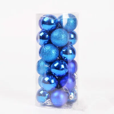 blue 24 шт., Рождественский шар, орнамент, дерево, Висячие шары, безделушки, украшение для рождества, праздника, свадебной части, Декор, 4, 6, 8 см, DIY инструмент, современный - Цвет: blue