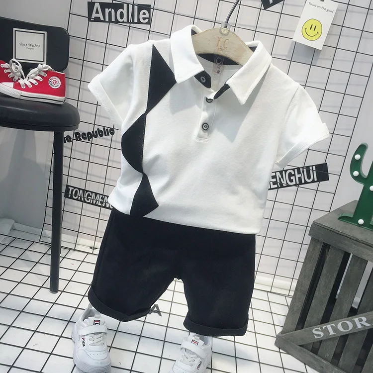 

Футболка с отложным воротником и шорты для мальчиков, повседневный спортивный комплект, 2018