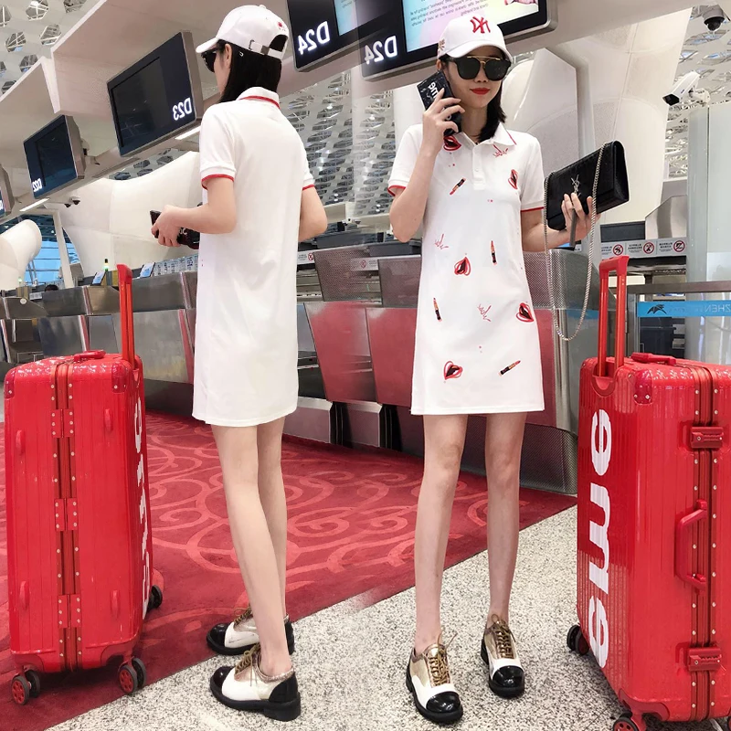 Элегантный дизайн платье поло вышивка вязать короткое мини 2019 отложным