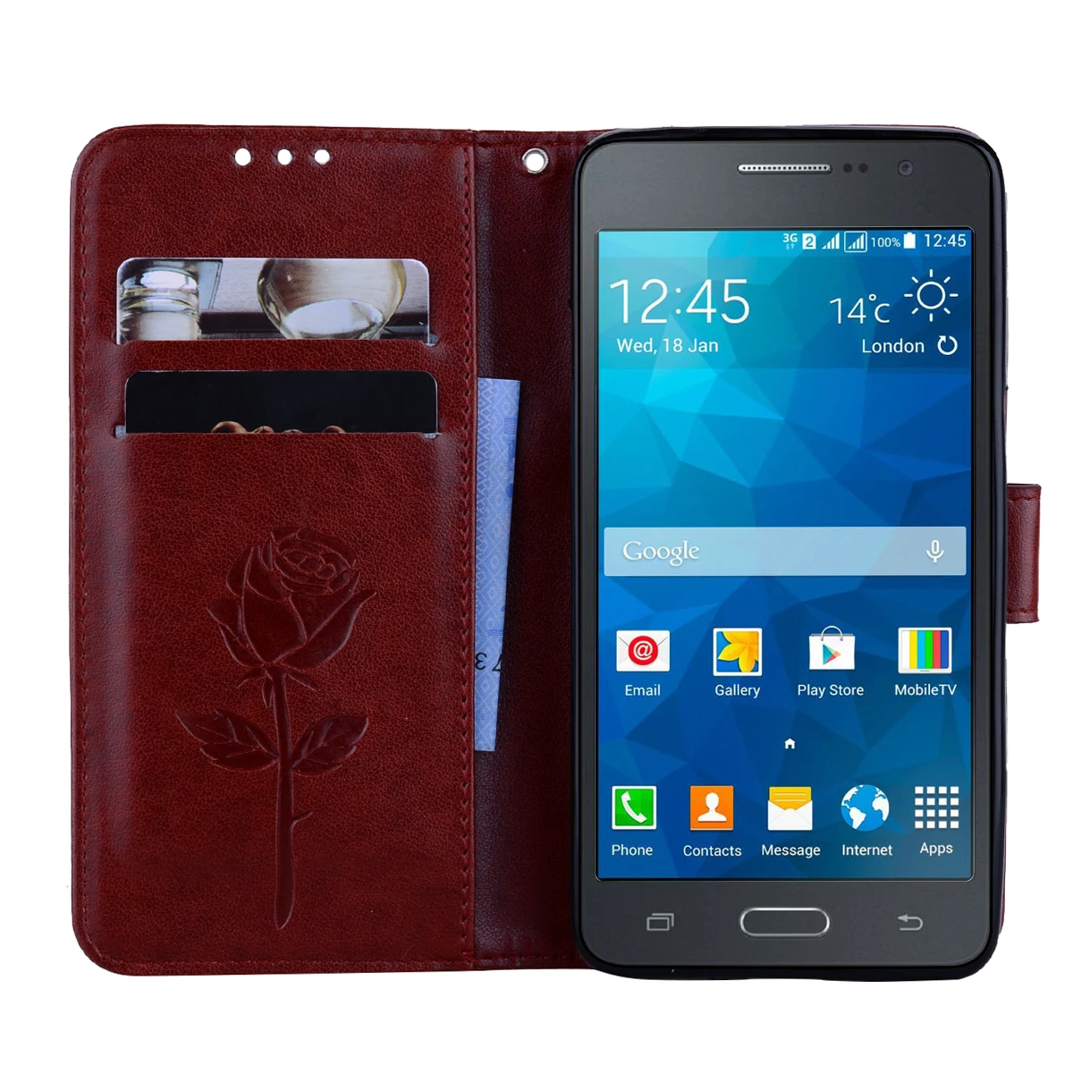 Brown Чехол для телефона samsung Galaxy J2 премьер G530 G532F G532 цветочный дизайн кожаный бумажник откидная крышка Чехлы для Galaxy SM-G530F - Цвет: Brown