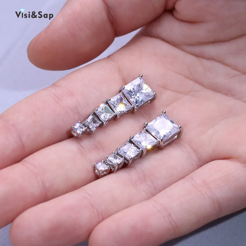 Женские квадратные серьги Visisap E097 Классические свадебные с цирконом класса ААА 5