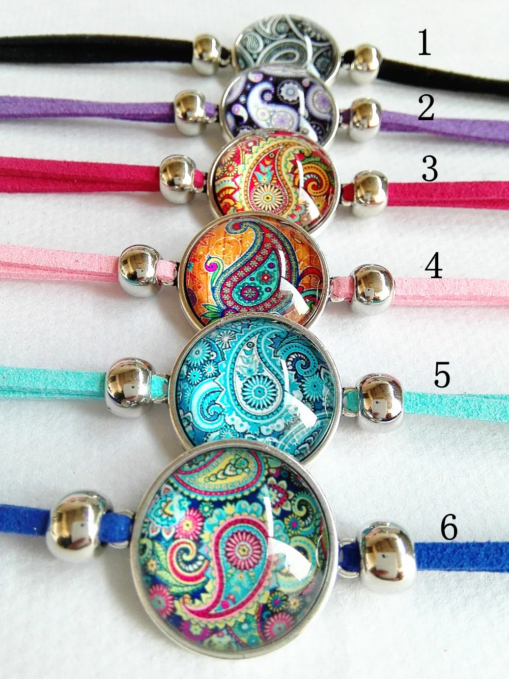

24pcs (Mixed 6 style) Silver henna single Bandanna Paisley bracelets Mandala Flower Art Glass bracelet for Women Jewelry