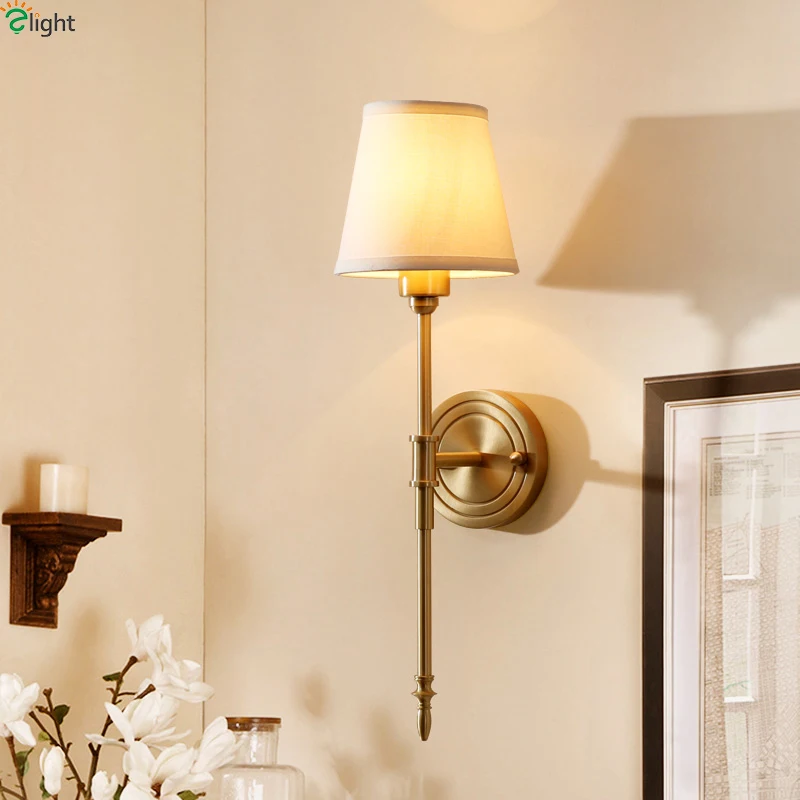 Европейская ретро-светильник однотонная медная светодиодная настенная лампа