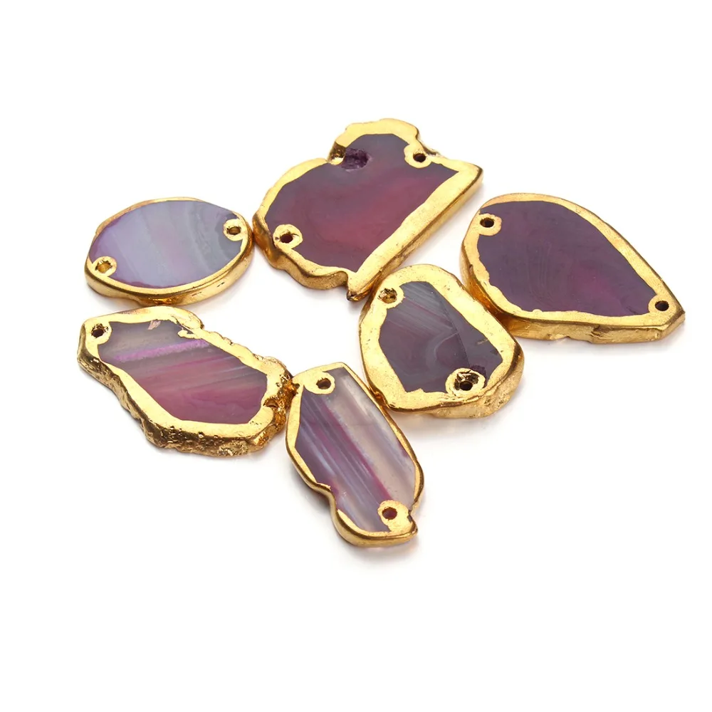 Wholesale 2020 New Fashion Irregular Double Hole Natural Stone Pink Pendants Connectors for Necklace Jewelry Making Findings | Украшения и