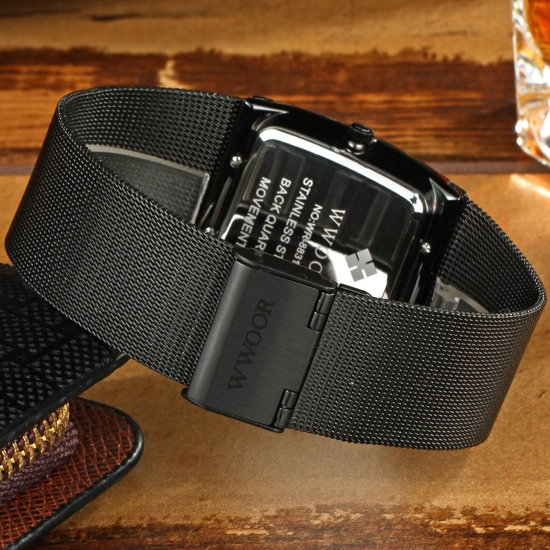 WWOOR ультра-тонкие кварцевые часы люксовый бренд Мужские квадратные