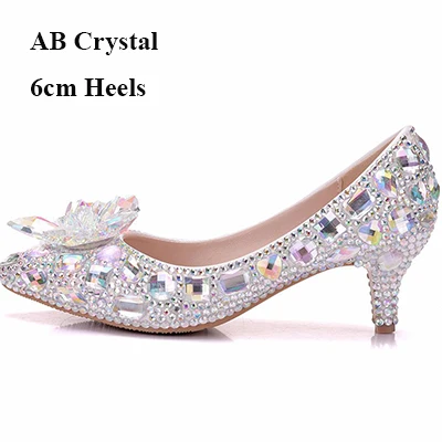 AB Crystal 5cm Heels AB/туфли-лодочки Золушки для выпускного вечера с кристаллами туфли для матери невесты на низком каблуке 2 дюйма свадебные туфли на тонком каблуке 5 см - Цвет: AB Crystal 5cm Heels