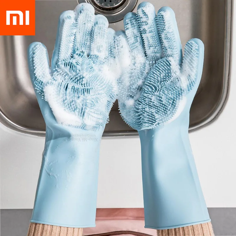 Xiaomi JJ Волшебные силиконовые перчатки для чистки, противоскользящие перчатки для мытья посуды, двухсторонние перчатки для домашней кухни