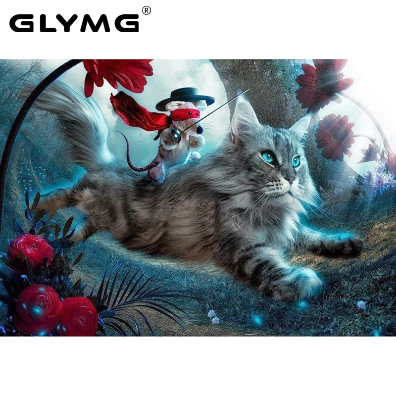 GLymg Сделай Сам Алмазная вышивка кошка и мышь животное серия Картина Вышивка