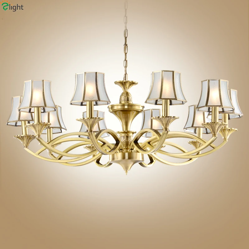 Европа Lustre медные светодиодные люстры освещение стекло гостиная Led подвесные