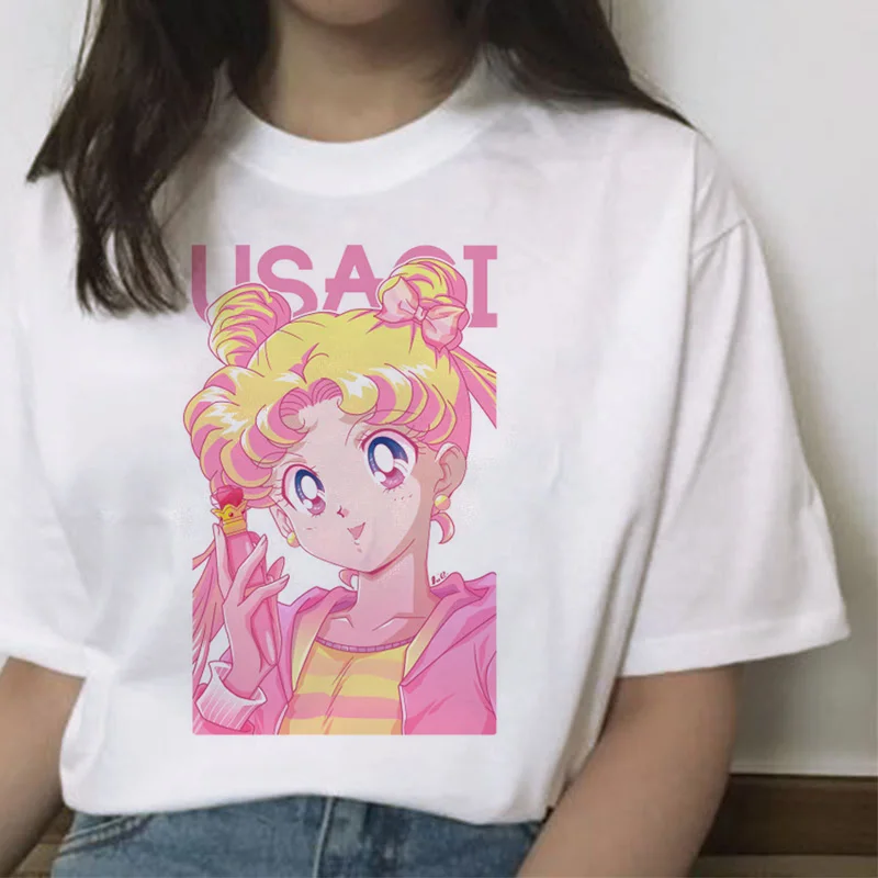 Сейлор Мун футболка Летняя Harajuku Женская футболка сладкий принт Ullzang футболка Kawaii Женский Топ Тройники короткий рукав рубашки Графический - Цвет: 5775