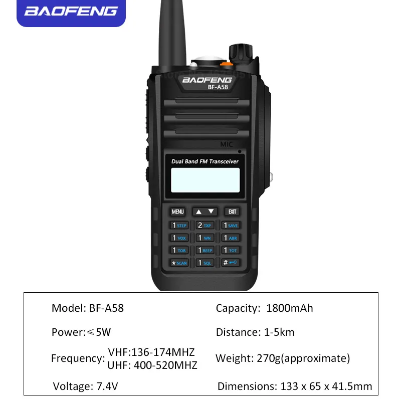 Baofeng водонепроницаемый UV-A58 рация 8 Вт UHF/VHF диапазон 5 км cb радио Двухдиапазонный