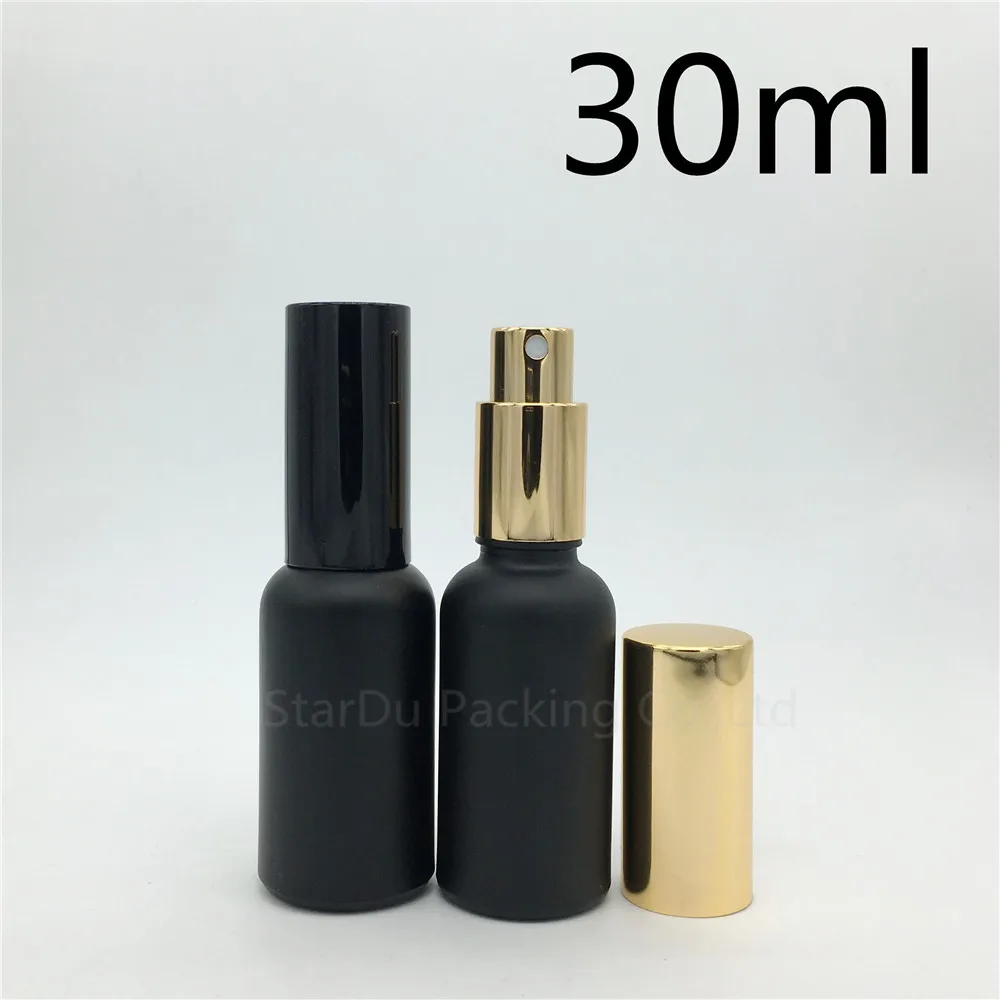 

Free Shipping 10pcs 30ml Black Frosted Glass Bottle With Aluminum Sprayer Perfume Bottles 30cc Essential Oil Spray Bottle