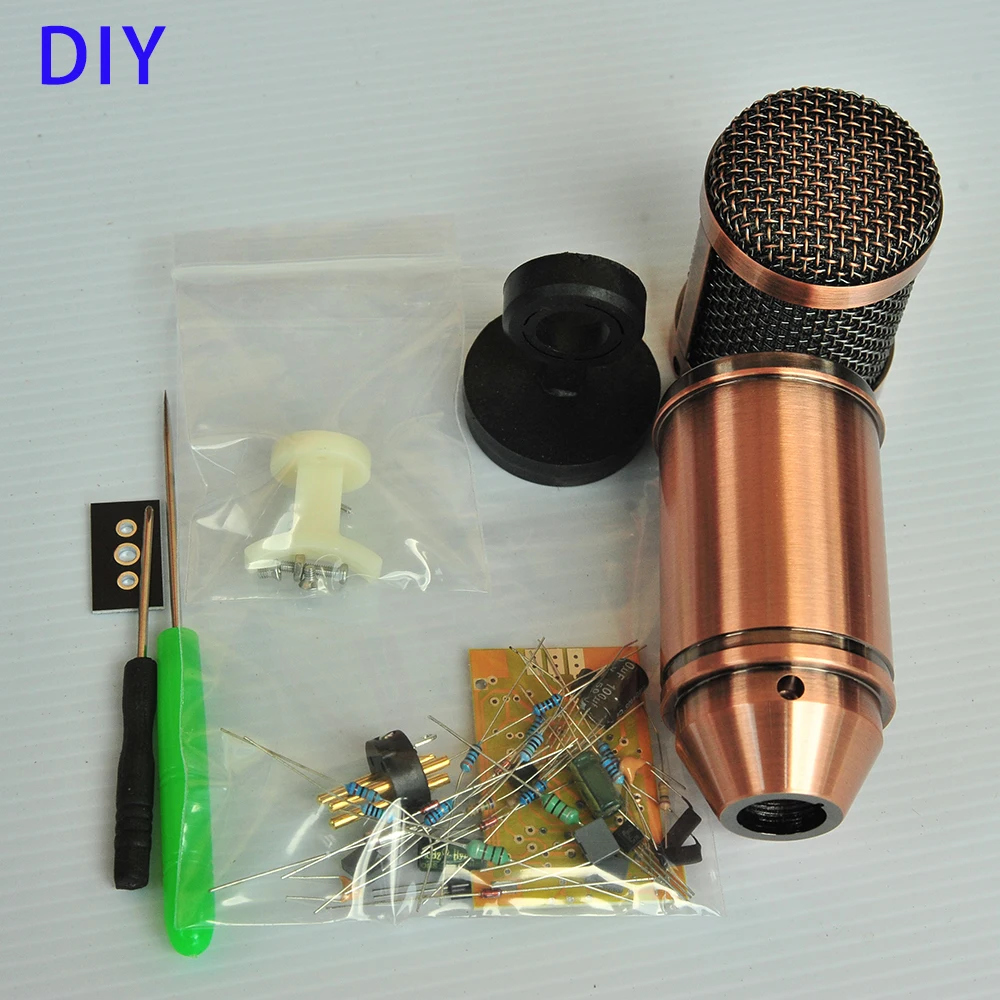 Золотой серебряный пистолет тяжелый металлический корпус DIY конденсаторный микрофон набор ручной работы конденсаторный микрофон части