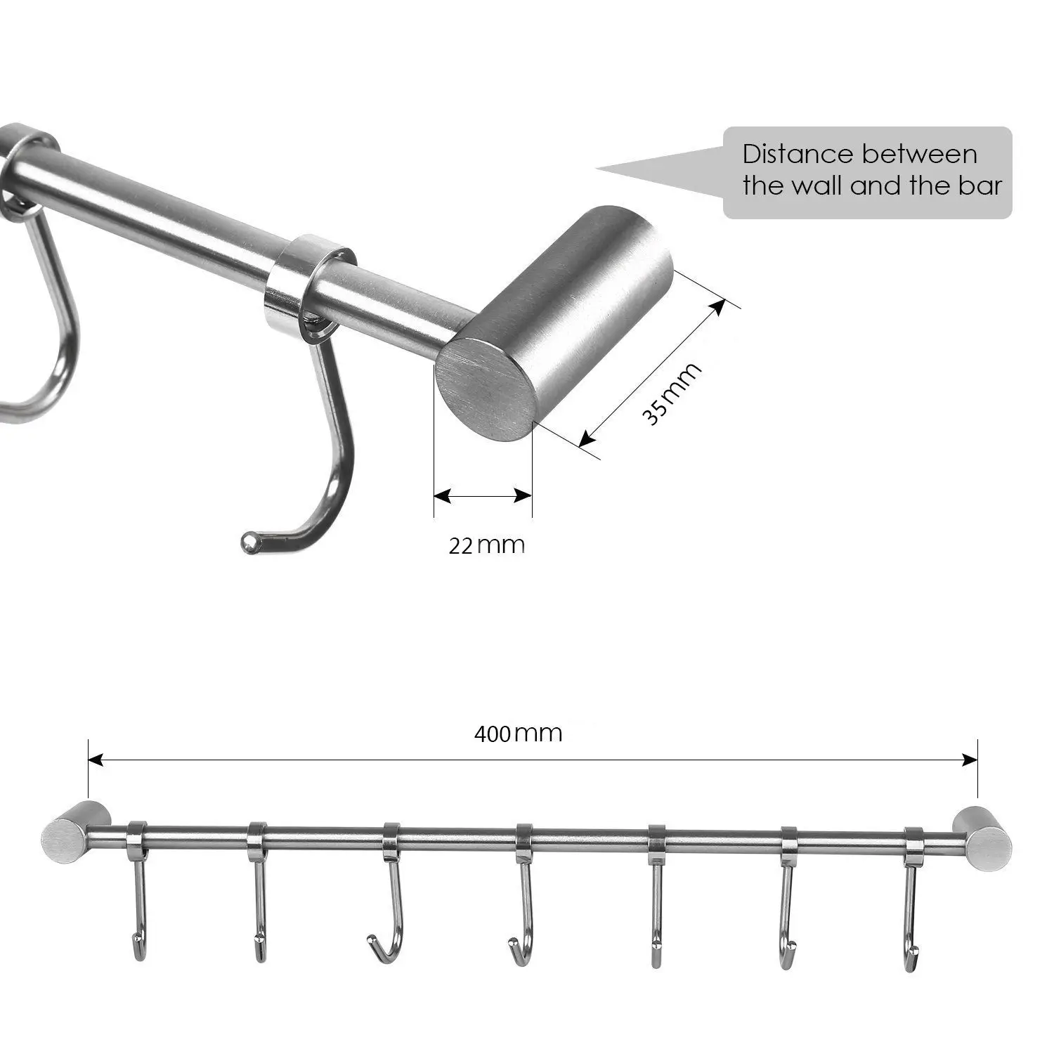 Kitchen Rail Rack Wall Mounted Utensil Hanging Rack Stainless Steel Hanger Hooks for Kitchen Tools Pot Towel
