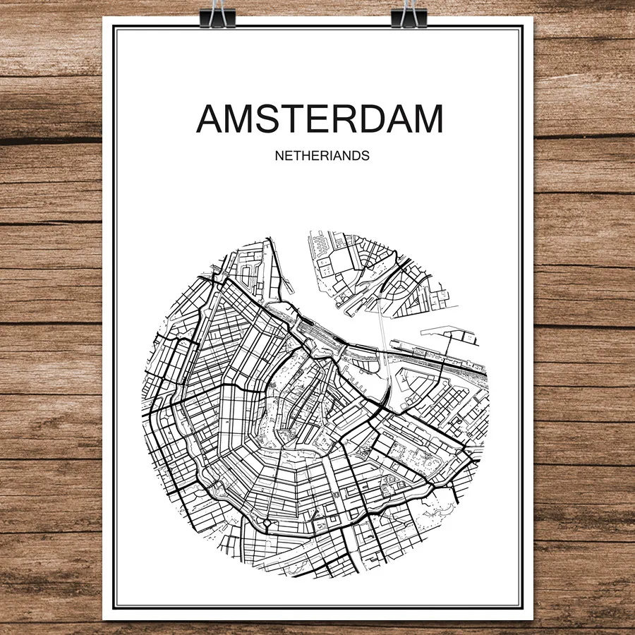 Мир городская улица карта Амстердам Нидерланды печати плакатов бумага с