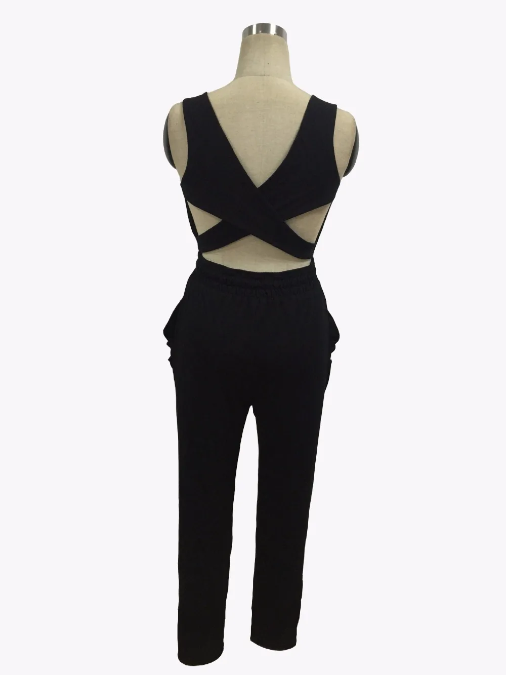 Женский комбинезон новинка 2017 модный однотонный без рукавов сексуальный