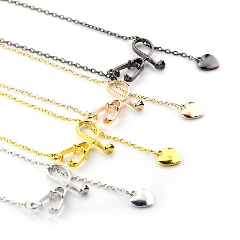

2021 New Fashion Creative Love Pendant Necklace Doctor Stethoscope Irregular Heart-Shaped Clavicle Chain Necklaces Jewelry Gift